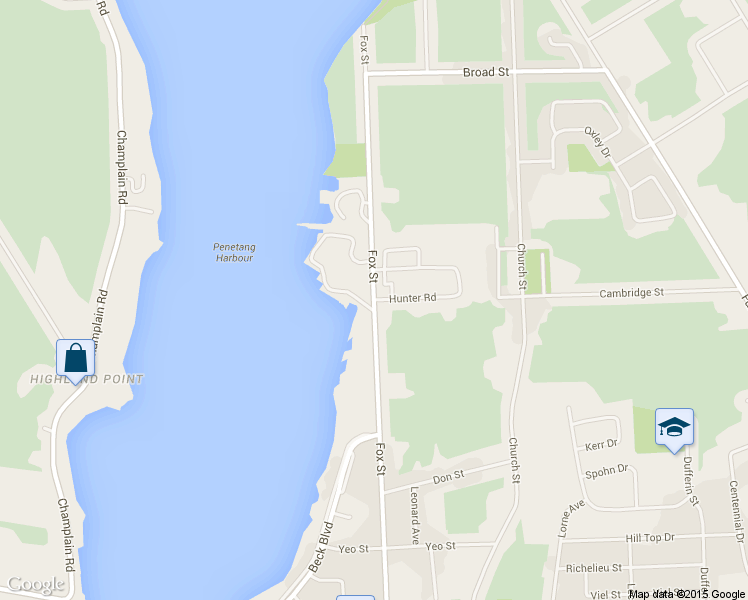 map of restaurants, bars, coffee shops, grocery stores, and more near 176 Fox Street in Penetanguishene