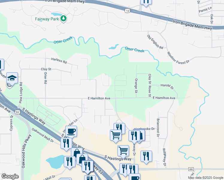 map of restaurants, bars, coffee shops, grocery stores, and more near 4868 Otteson Lane in Eau Claire
