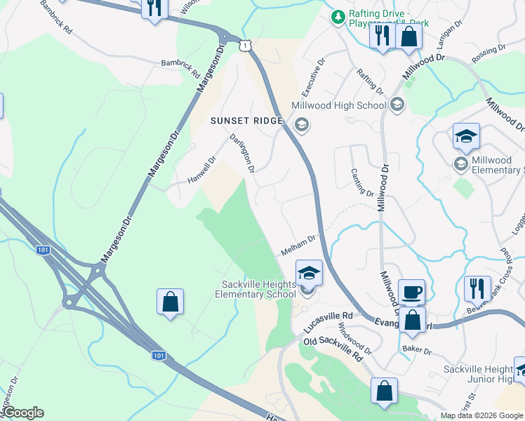 map of restaurants, bars, coffee shops, grocery stores, and more near 38 Thornbury Lane in Middle Sackville