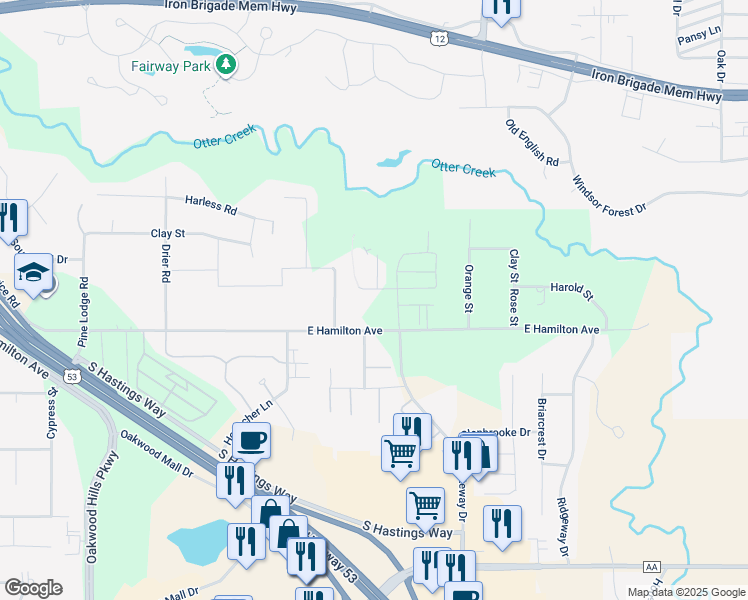 map of restaurants, bars, coffee shops, grocery stores, and more near 4868 Otteson Lane in Eau Claire