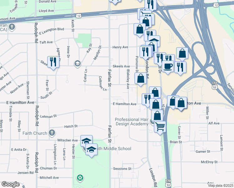 map of restaurants, bars, coffee shops, grocery stores, and more near 2313 Corona Avenue in Eau Claire