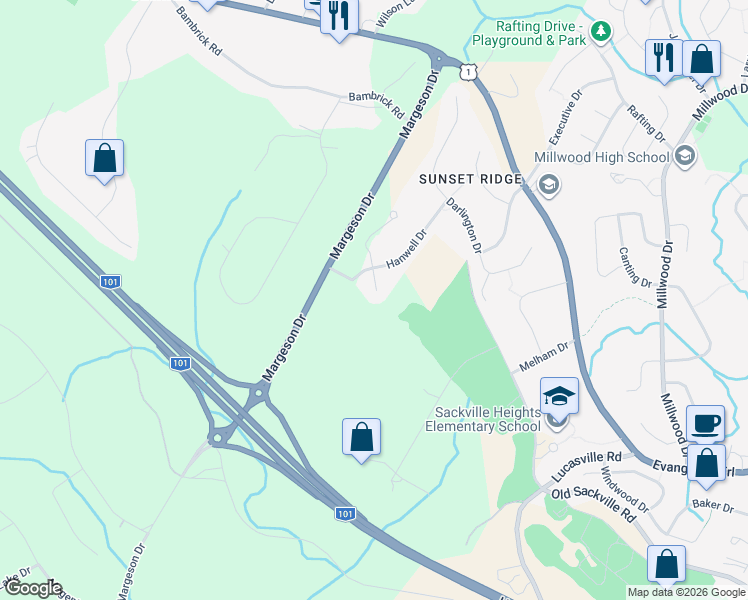 map of restaurants, bars, coffee shops, grocery stores, and more near 33 Barnsley Court in Middle Sackville