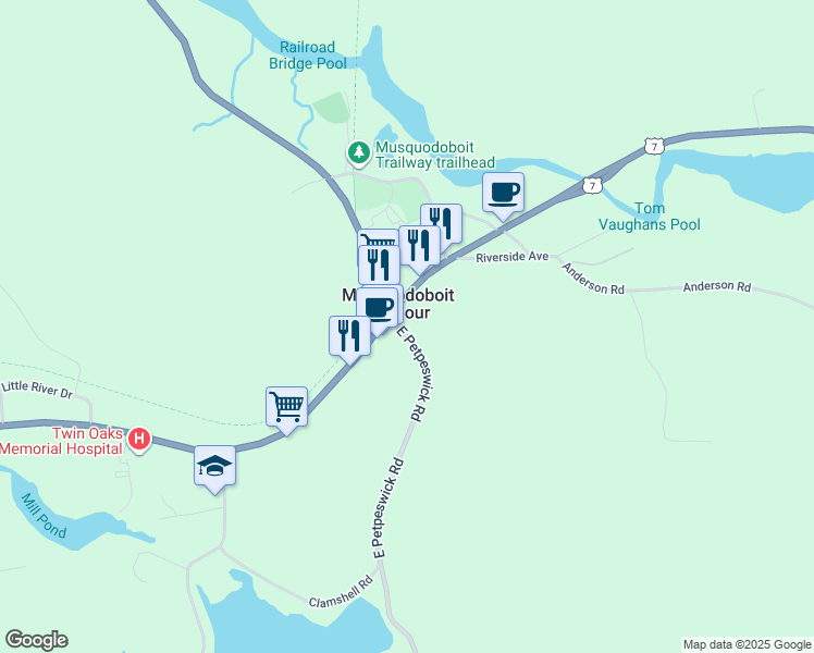 map of restaurants, bars, coffee shops, grocery stores, and more near West Petpeswick Road in Musquodoboit Harbour