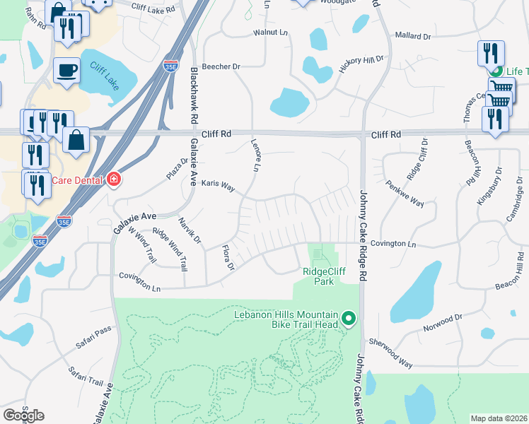 map of restaurants, bars, coffee shops, grocery stores, and more near 4671 Jackstone Point in Eagan