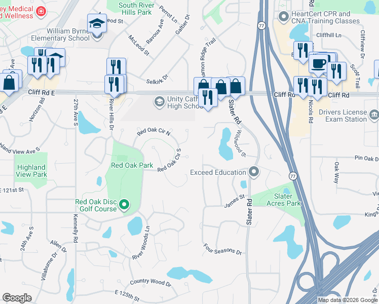 map of restaurants, bars, coffee shops, grocery stores, and more near 3405 Red Oak Circle South in Burnsville