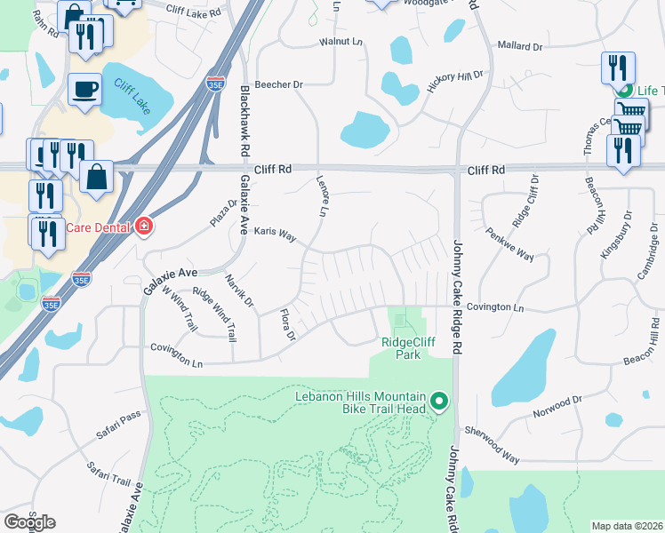map of restaurants, bars, coffee shops, grocery stores, and more near 4671 Jackstone Point in Eagan