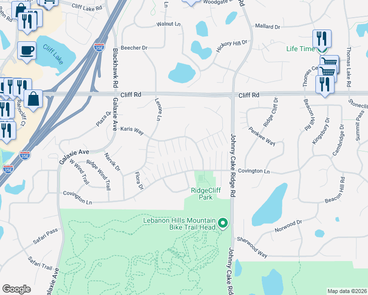 map of restaurants, bars, coffee shops, grocery stores, and more near 4672 Traverse Point in Eagan