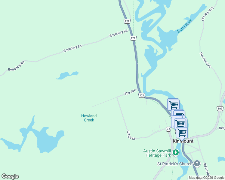 map of restaurants, bars, coffee shops, grocery stores, and more near 0 The Avenue in Kawartha Lakes