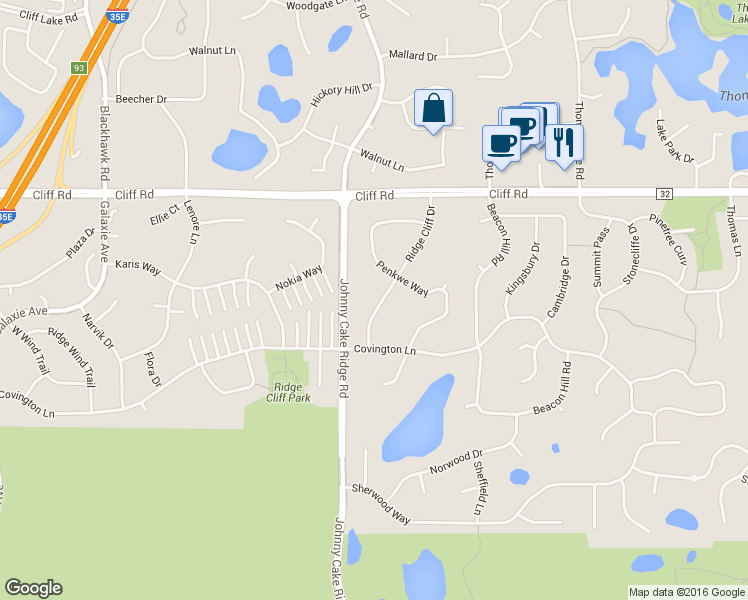 map of restaurants, bars, coffee shops, grocery stores, and more near 4657 Ridge Cliff Drive in Eagan