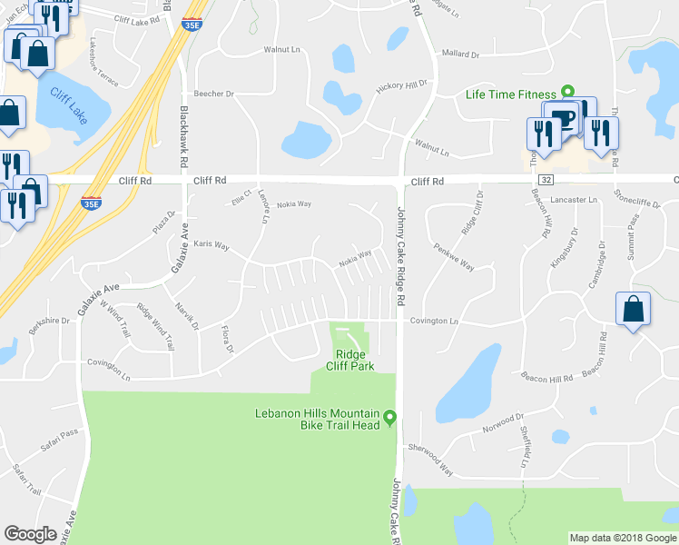 map of restaurants, bars, coffee shops, grocery stores, and more near 1766 Karis Way in Eagan