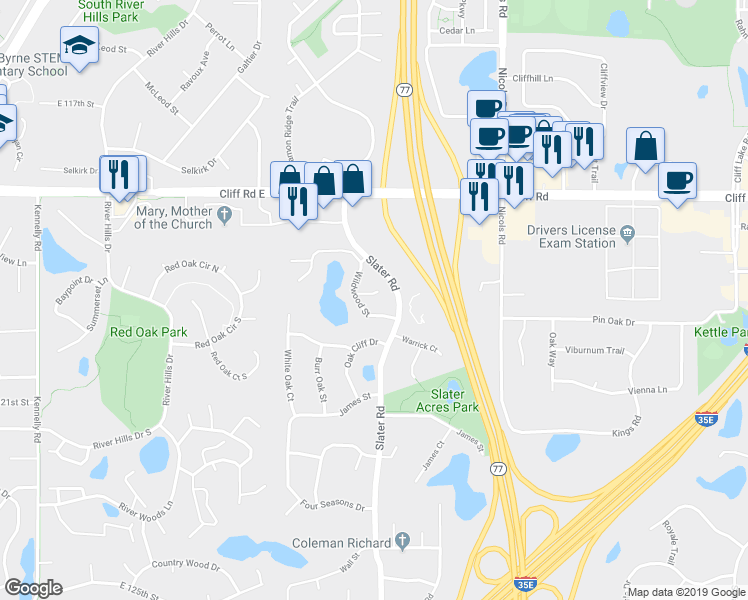 map of restaurants, bars, coffee shops, grocery stores, and more near 2232 Wyndemere Lane in Eagan