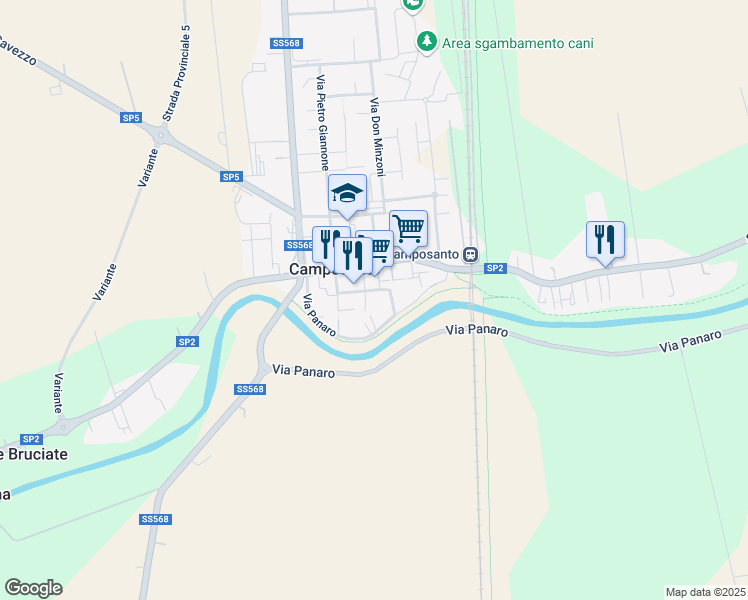 map of restaurants, bars, coffee shops, grocery stores, and more near 5B Via Roma in Camposanto