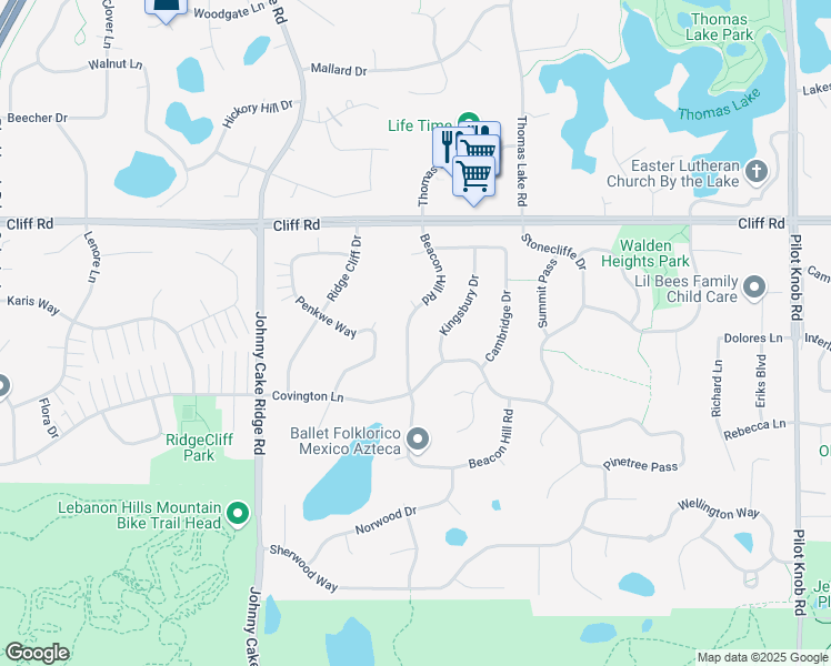 map of restaurants, bars, coffee shops, grocery stores, and more near 4658 Beacon Hill Road in Eagan