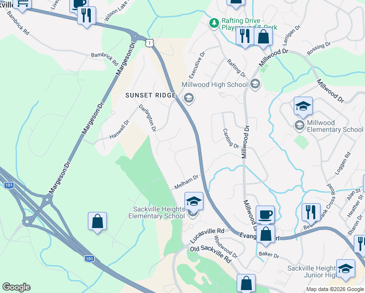 map of restaurants, bars, coffee shops, grocery stores, and more near 37 Rg in Middle Sackville