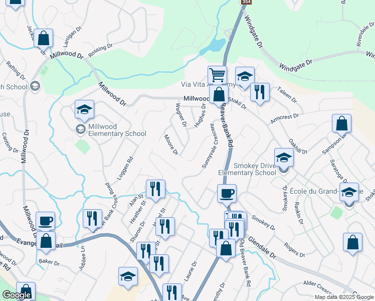 map of restaurants, bars, coffee shops, grocery stores, and more near 50 Wagner Drive in Middle Sackville