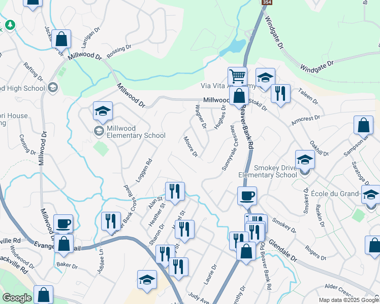 map of restaurants, bars, coffee shops, grocery stores, and more near 21 Moore Drive in Middle Sackville