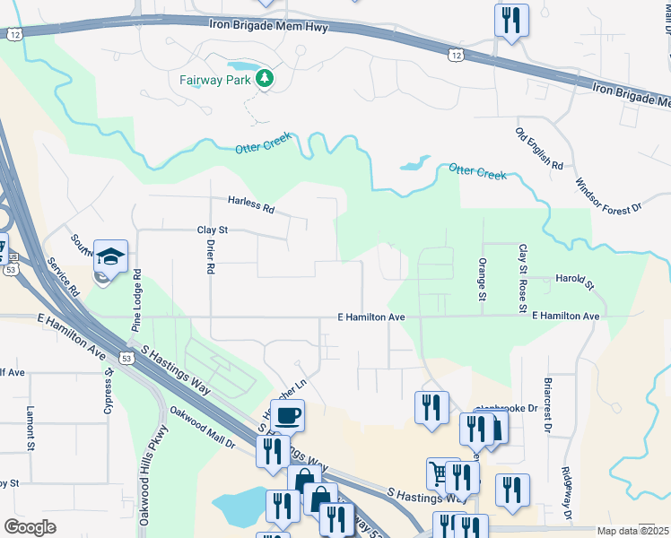 map of restaurants, bars, coffee shops, grocery stores, and more near 4567 Springfield Drive in Eau Claire