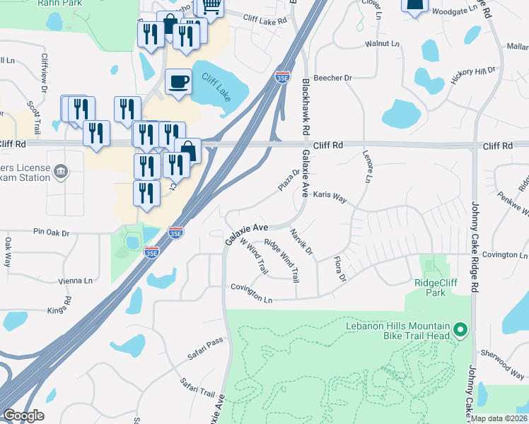 map of restaurants, bars, coffee shops, grocery stores, and more near 1893 Oakhill Court in Eagan