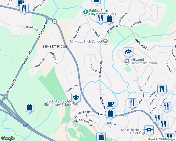 map of restaurants, bars, coffee shops, grocery stores, and more near 22 Canting Drive in Middle Sackville