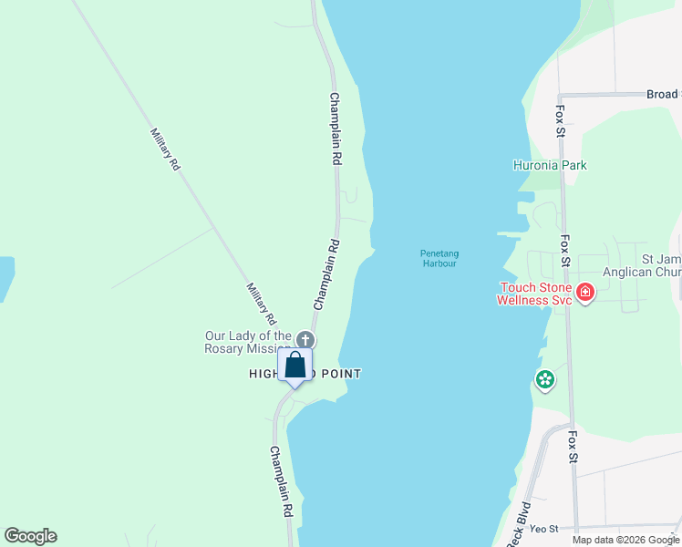 map of restaurants, bars, coffee shops, grocery stores, and more near 379 Champlain Road in Penetanguishene