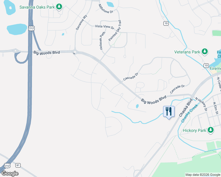 map of restaurants, bars, coffee shops, grocery stores, and more near 3843 Founders Way in Chaska