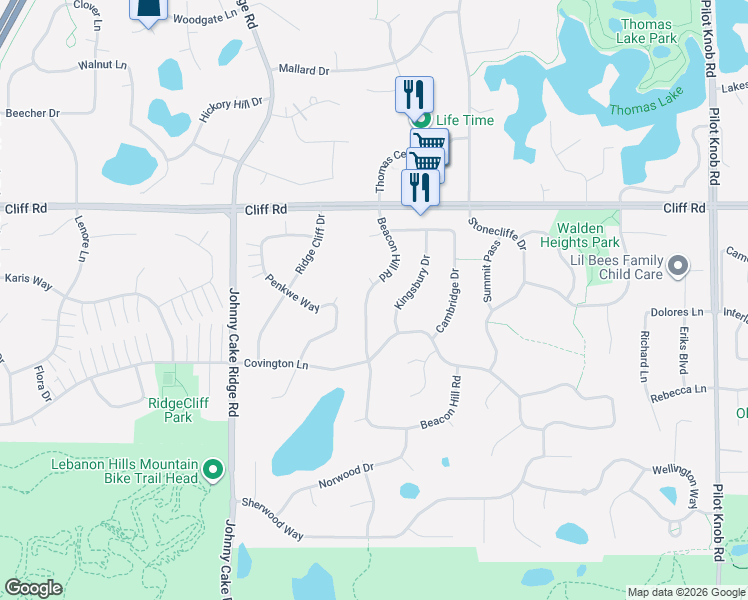 map of restaurants, bars, coffee shops, grocery stores, and more near 4658 Beacon Hill Road in Eagan