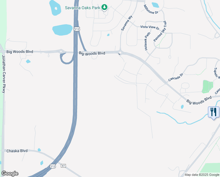 map of restaurants, bars, coffee shops, grocery stores, and more near 4245 Big Woods Boulevard in Chaska