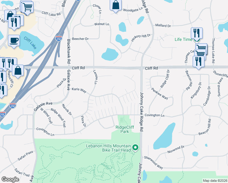 map of restaurants, bars, coffee shops, grocery stores, and more near 4672 Traverse Point in Eagan