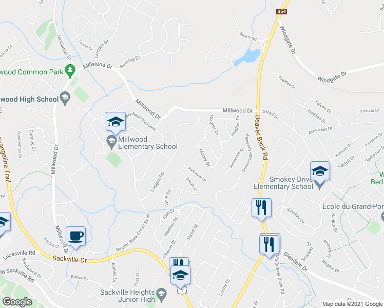 map of restaurants, bars, coffee shops, grocery stores, and more near 25 Boutilier Drive in Middle Sackville