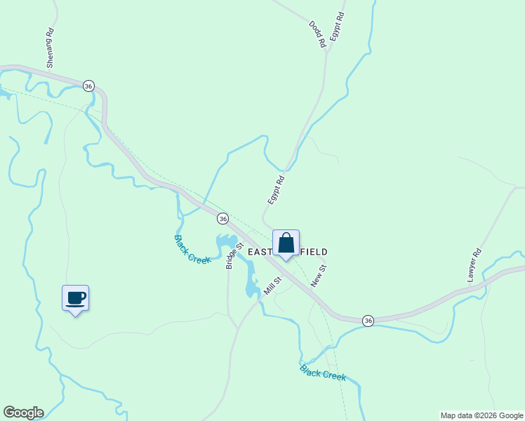 map of restaurants, bars, coffee shops, grocery stores, and more near 385 New Street in Fairfield