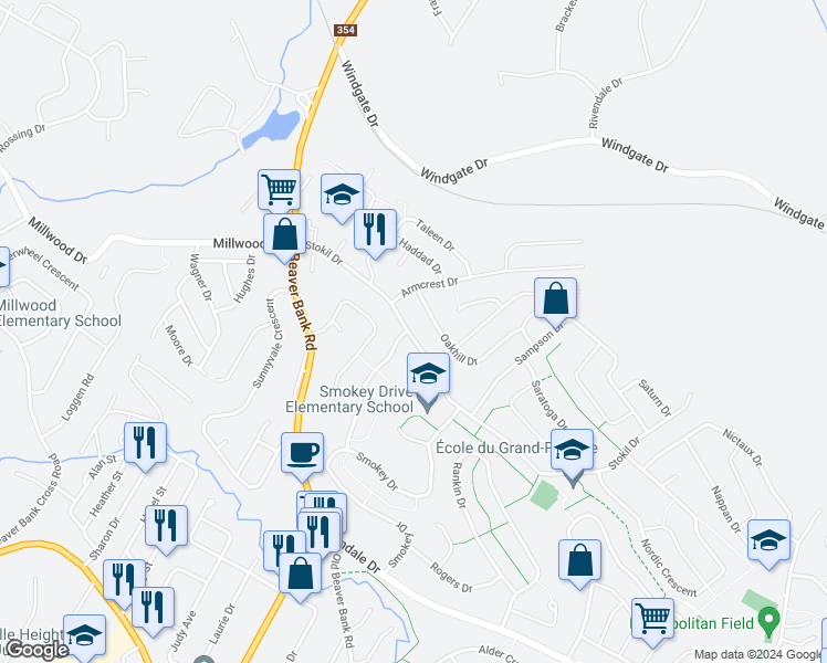 map of restaurants, bars, coffee shops, grocery stores, and more near 241 Stokil Drive in Lower Sackville