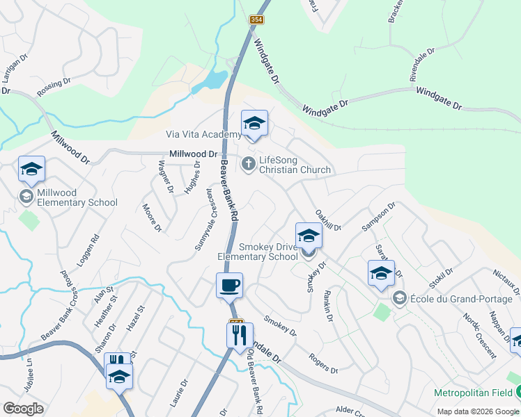 map of restaurants, bars, coffee shops, grocery stores, and more near 10 Tynes Court in Lower Sackville
