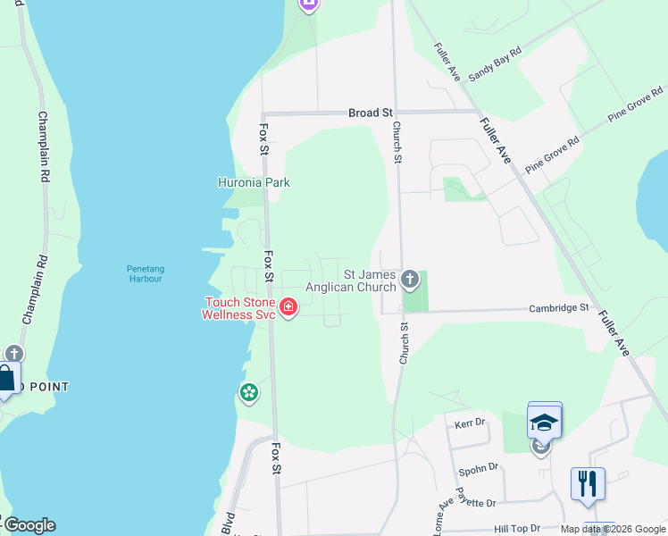map of restaurants, bars, coffee shops, grocery stores, and more near 37 Grew Crescent in Penetanguishene