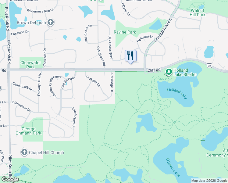 map of restaurants, bars, coffee shops, grocery stores, and more near 4687 Parkridge Drive in Eagan