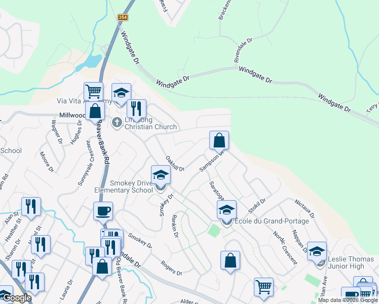 map of restaurants, bars, coffee shops, grocery stores, and more near 31 Yerevan Drive in Lower Sackville