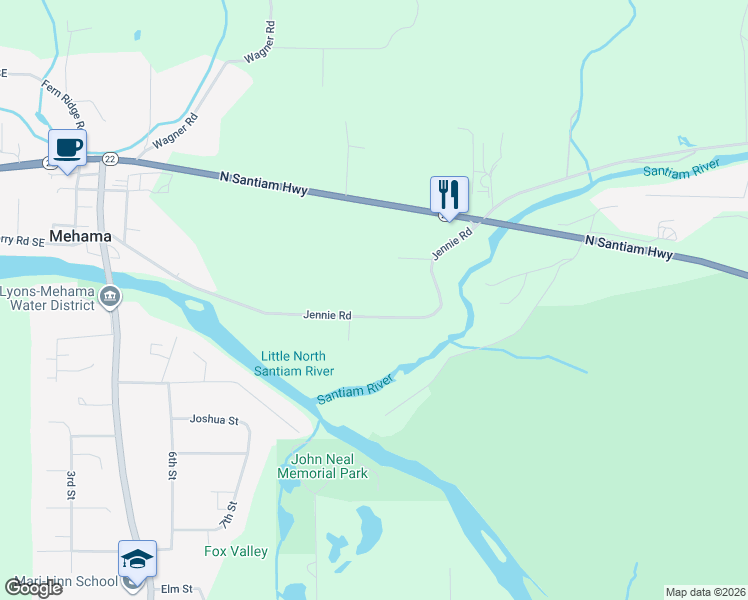 map of restaurants, bars, coffee shops, grocery stores, and more near 22685 Jennie Road in Lyons