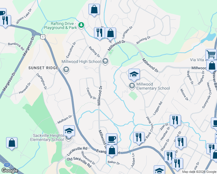map of restaurants, bars, coffee shops, grocery stores, and more near 36 Headings Court in Middle Sackville