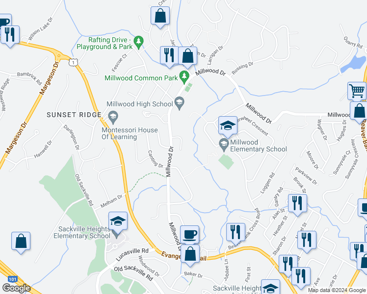 map of restaurants, bars, coffee shops, grocery stores, and more near 34 Headings Court in Middle Sackville