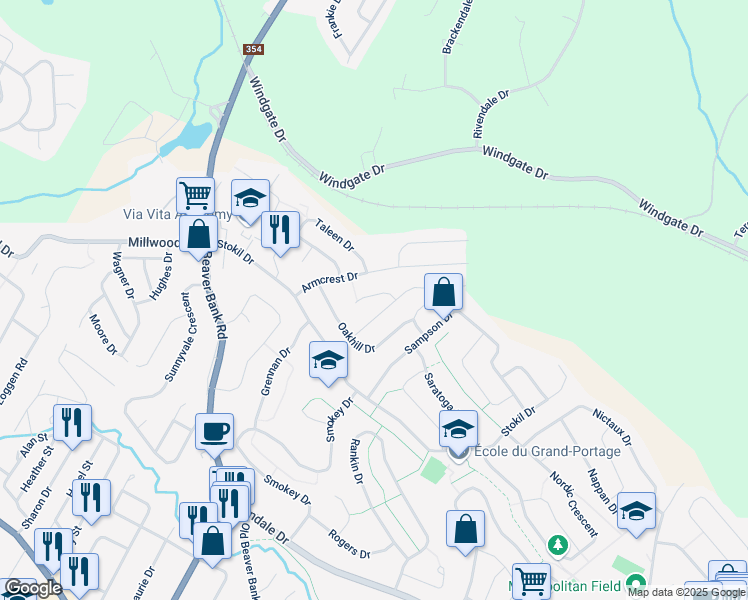 map of restaurants, bars, coffee shops, grocery stores, and more near 22 Vahe Court in Lower Sackville