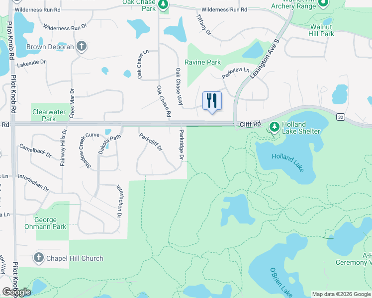 map of restaurants, bars, coffee shops, grocery stores, and more near 4687 Parkridge Drive in Eagan