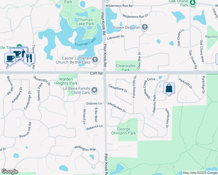 map of restaurants, bars, coffee shops, grocery stores, and more near 1400 Camelback Drive in Eagan