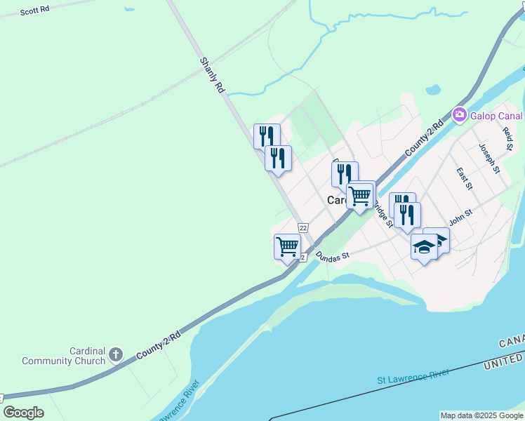 map of restaurants, bars, coffee shops, grocery stores, and more near 10 Ann Street in Cardinal