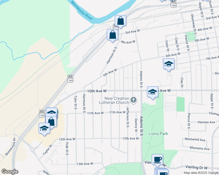 map of restaurants, bars, coffee shops, grocery stores, and more near 671 Jackson Street in Shakopee