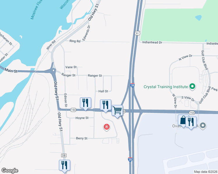 map of restaurants, bars, coffee shops, grocery stores, and more near 581 Florence St in Mosinee