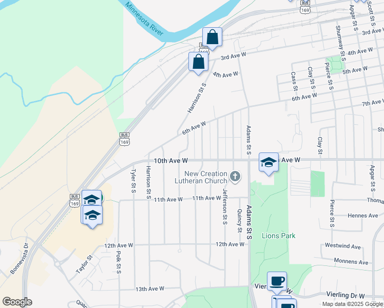 map of restaurants, bars, coffee shops, grocery stores, and more near 671 Jackson Street in Shakopee