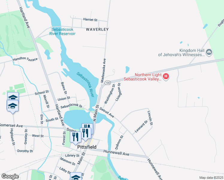 map of restaurants, bars, coffee shops, grocery stores, and more near 157 Washington Street in Pittsfield