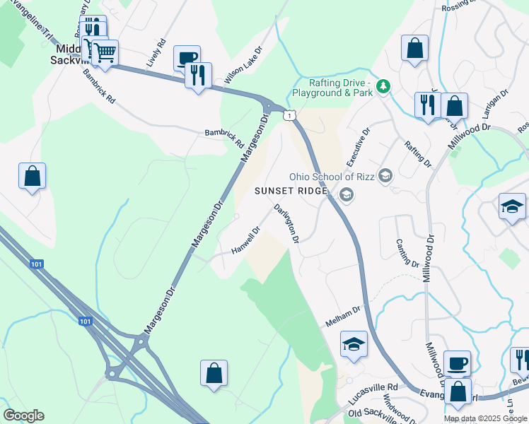 map of restaurants, bars, coffee shops, grocery stores, and more near 119 Hanwell Drive in Middle Sackville