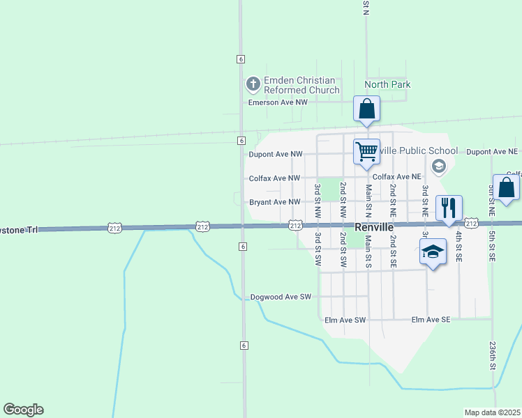 map of restaurants, bars, coffee shops, grocery stores, and more near 511 Bryant Avenue Northwest in Renville