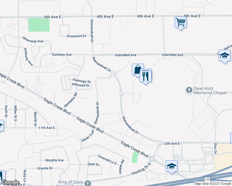 map of restaurants, bars, coffee shops, grocery stores, and more near 840 Shenandoah Drive in Shakopee
