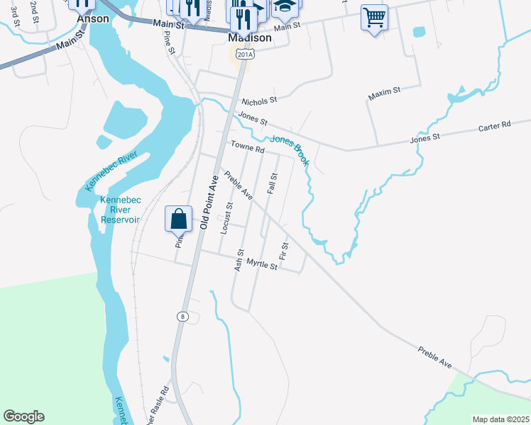 map of restaurants, bars, coffee shops, grocery stores, and more near 7 Oak Street in Madison